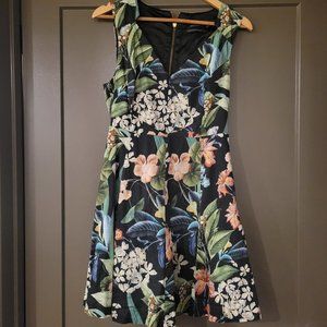 Black Midi Dress with Tropical Floral Print